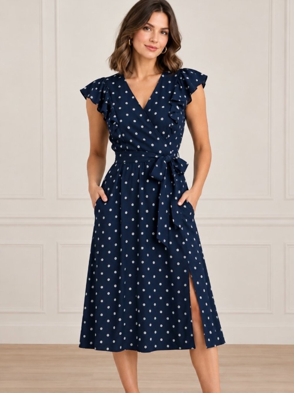 Flutter Sleeve Fit & Flare Midi Dress